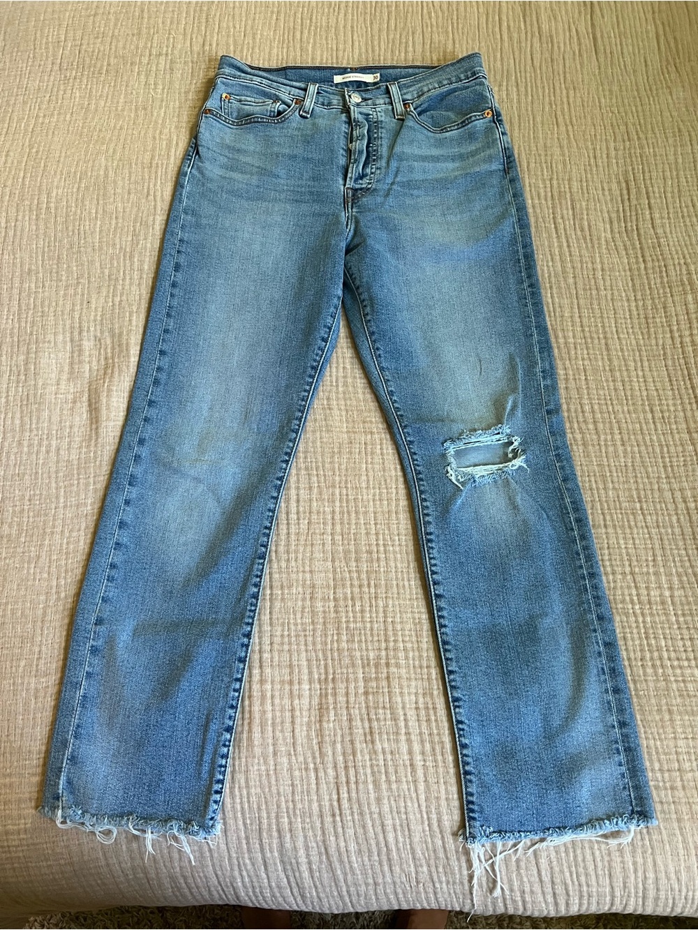 Levi's Women's Straight Leg Light Blue Distressed Jeans